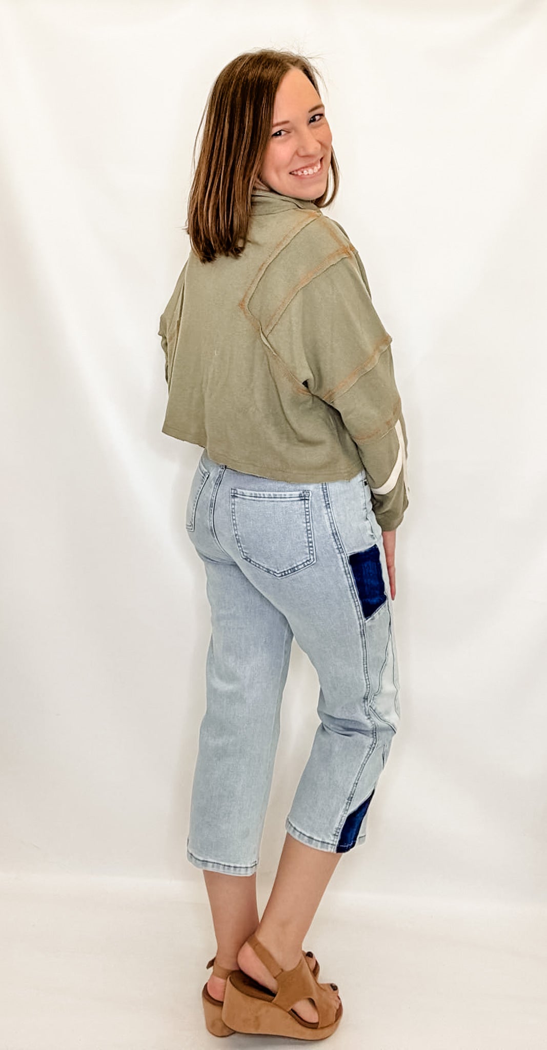 Sage Waffle Knit Crop Long Sleeve