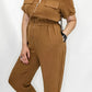 Caramel Brown, Short Sleeve Jumpsuit