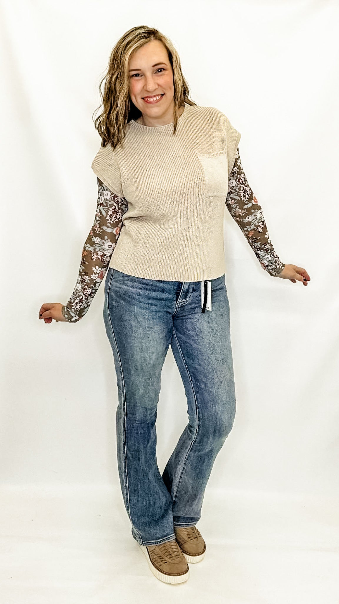 Beige Sweater Vest with Pocket