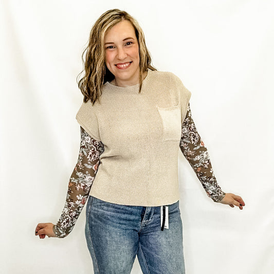 Beige Sweater Vest with Pocket