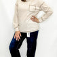 Cream & Brown Stitched Pocket Long Sleeve