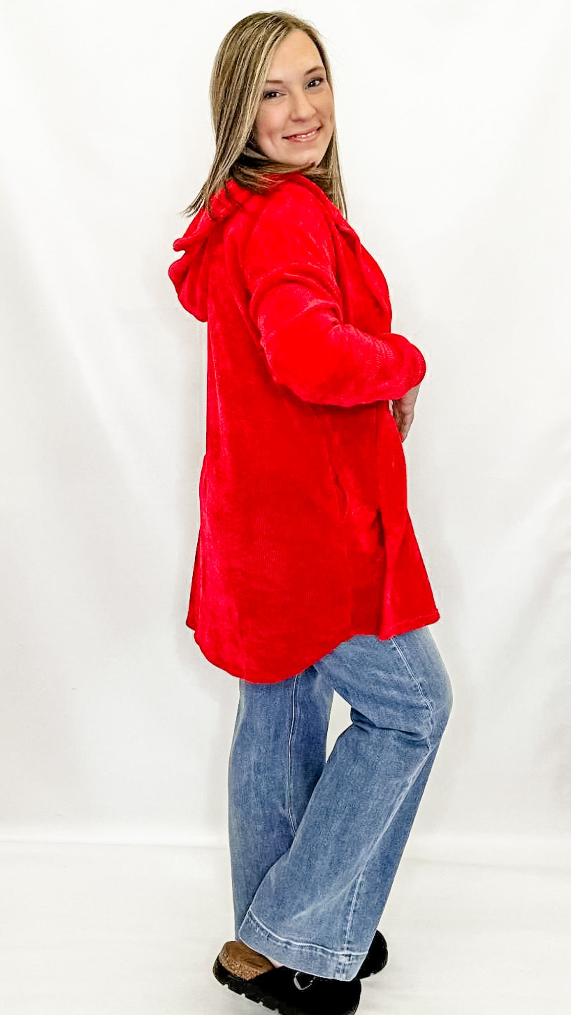 Red Velour Cardigan Jacket