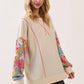 Cream & Bright Floral Contrast Sleeve Pullover Top