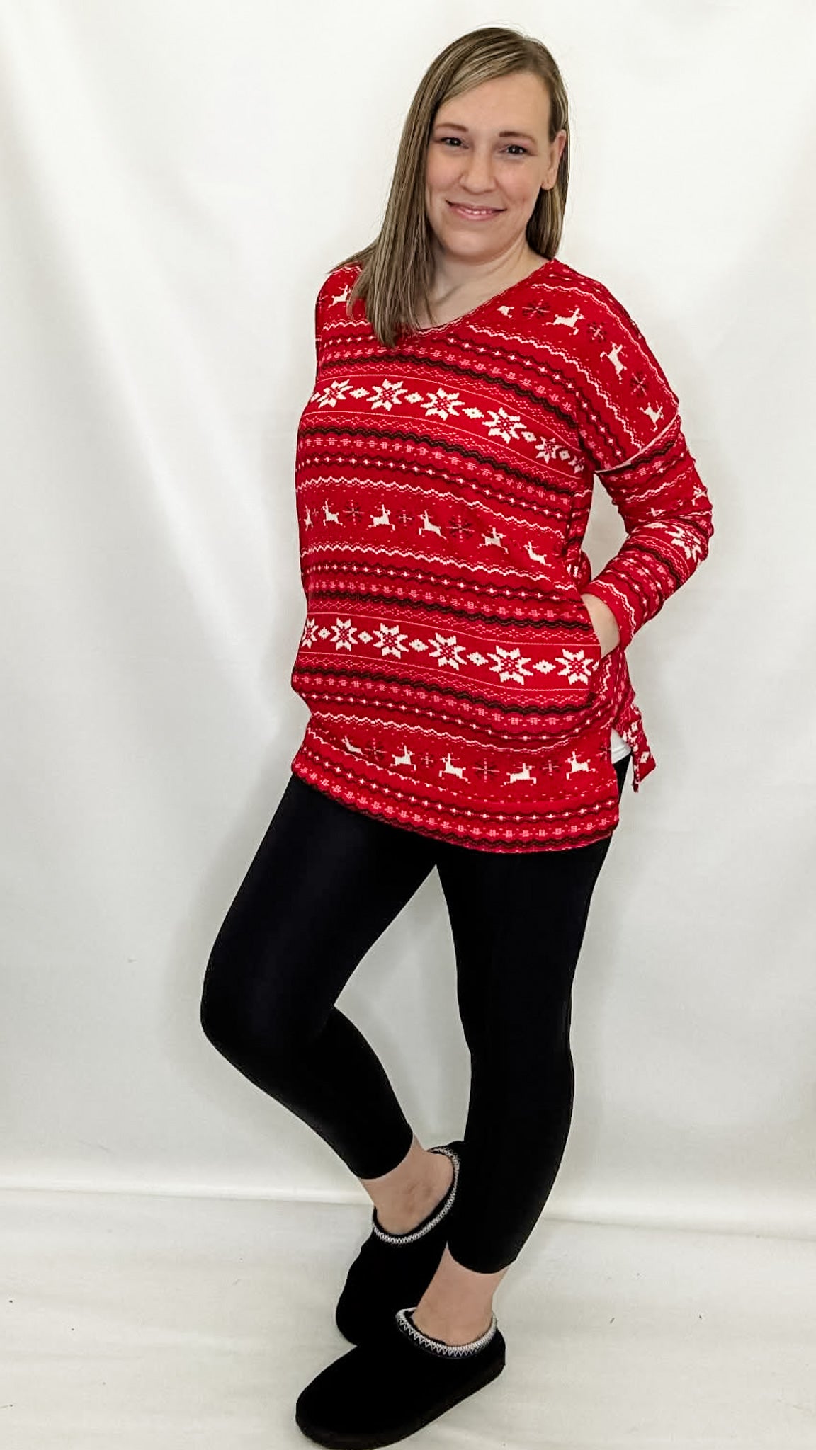 Red Holiday Layering Long Sleeve Top