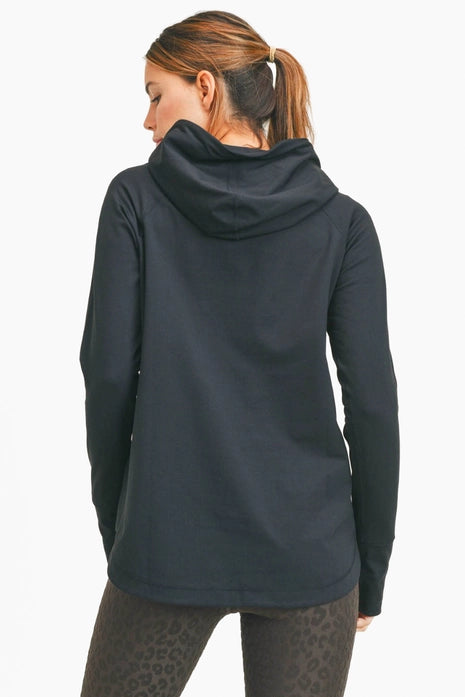 Black Active Hoodie Top with Thumbholes
