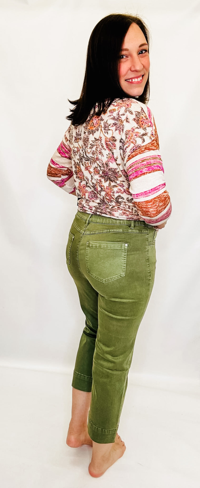 Tribal Loden Olive Pull-On Kick Flare Capri Pants
