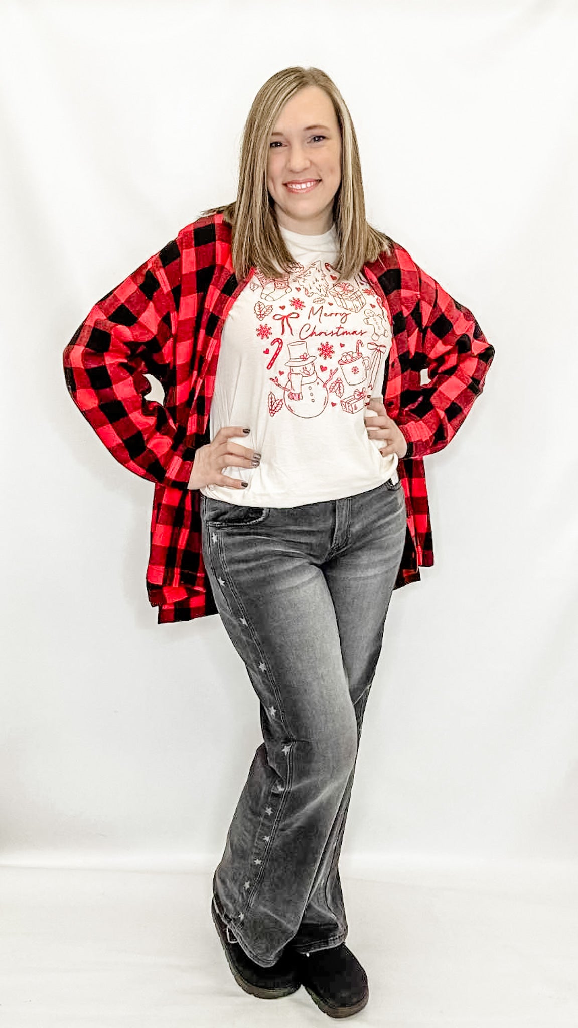 Risen Mid-Rise Straight, Star Print Detail Jeans - RDP5596