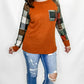 Orange Plaid and Rust Waffle Knit Long Sleeve Top