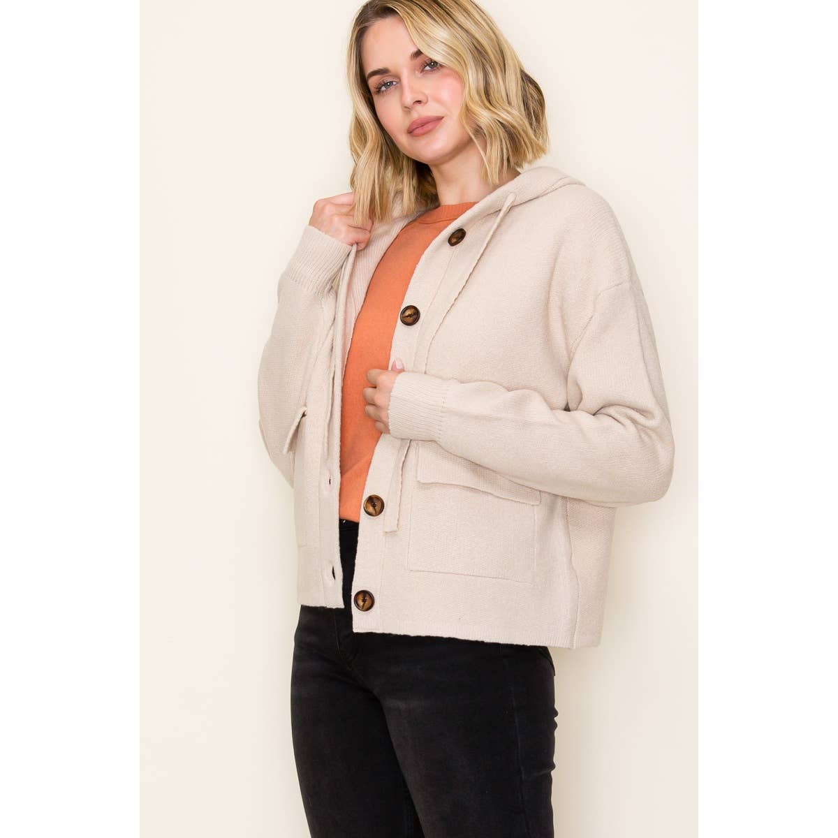 Oatmeal Hooded Sweater Jacket