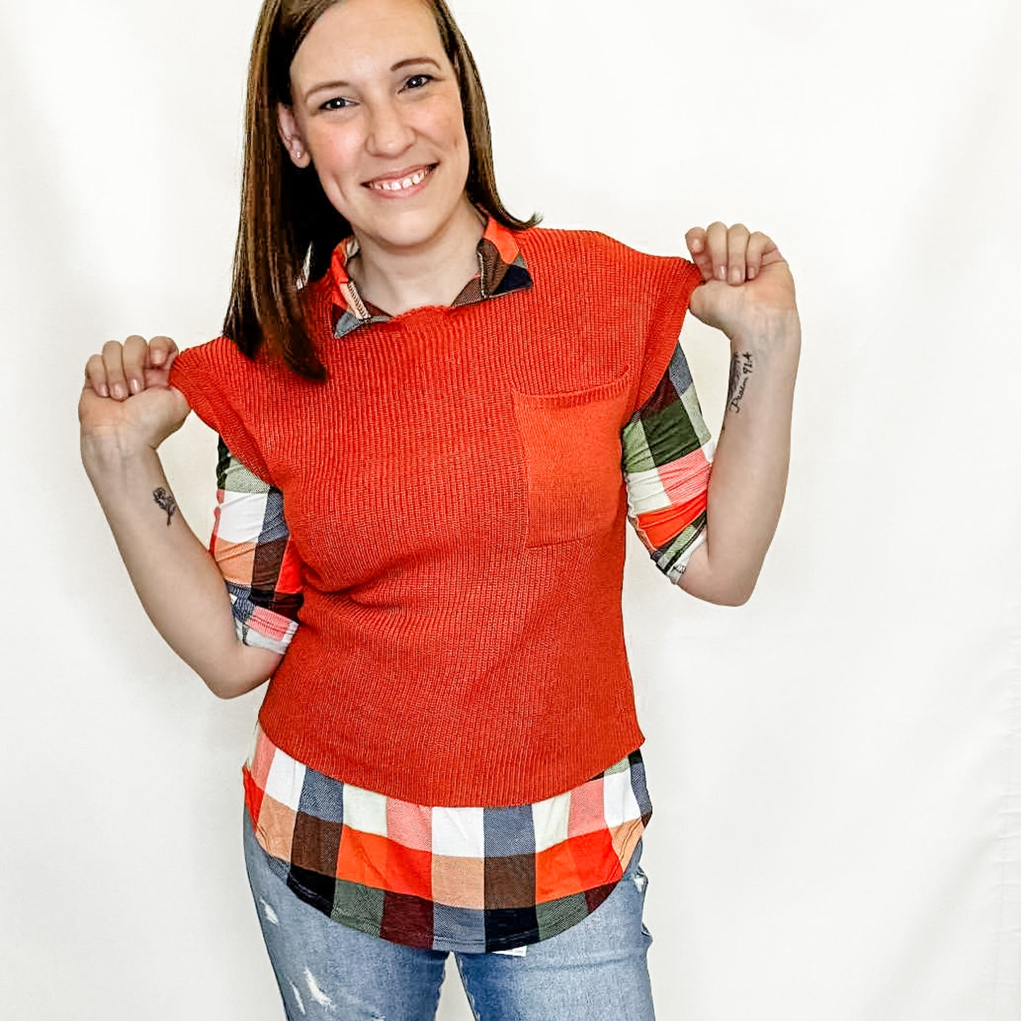 Orange Sweater Vest with Pocket