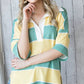 7th Ray - Oversized Striped Collar Split Neck Short Sleeve Top T4061