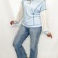 Light Blue Contrast Lace Sleeve Pullover Top