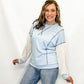 Light Blue Contrast Lace Sleeve Pullover Top