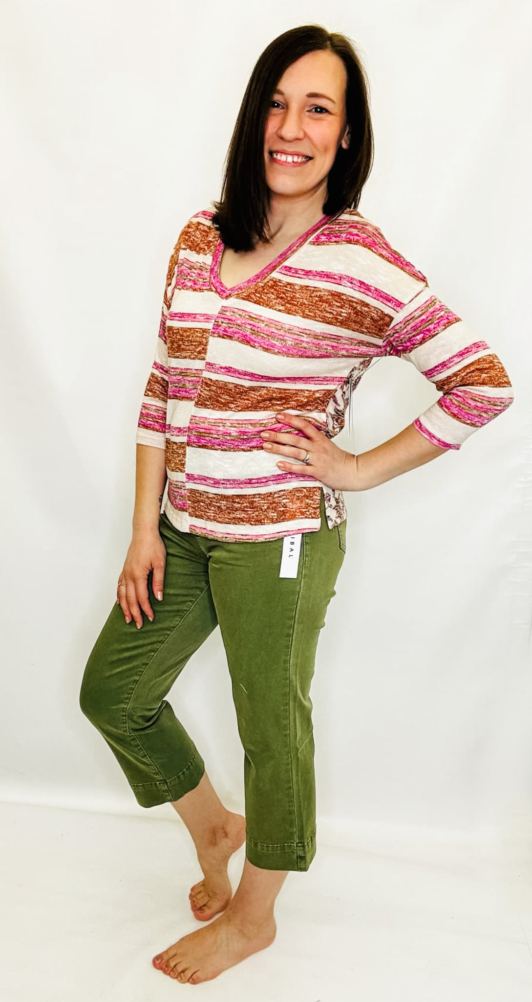 Tribal Loden Olive Pull-On Kick Flare Capri Pants
