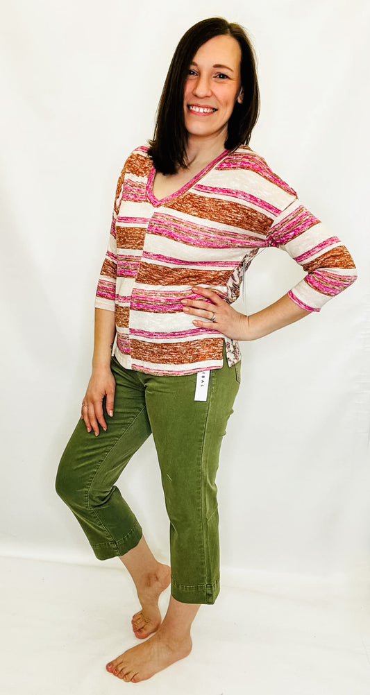 Tribal Loden Olive Pull-On Kick Flare Capri Pants