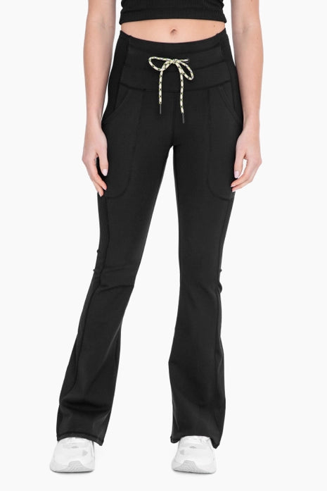 Black, Drawstring Waist, Flared Hiking Pants