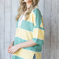 7th Ray - Oversized Striped Collar Split Neck Short Sleeve Top T4061