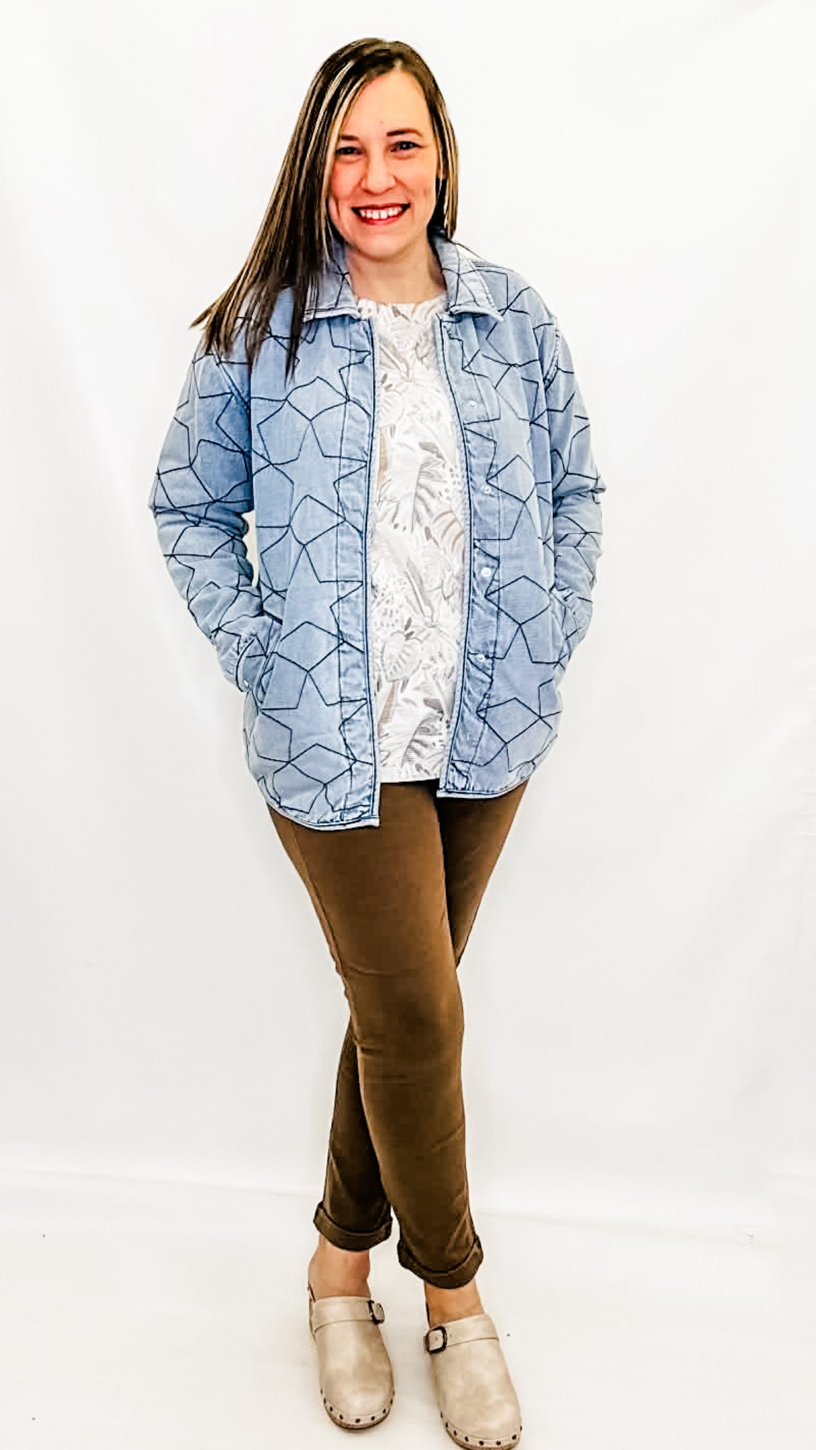 Charlie B Lt Blue Star Quilted Denim Jacket