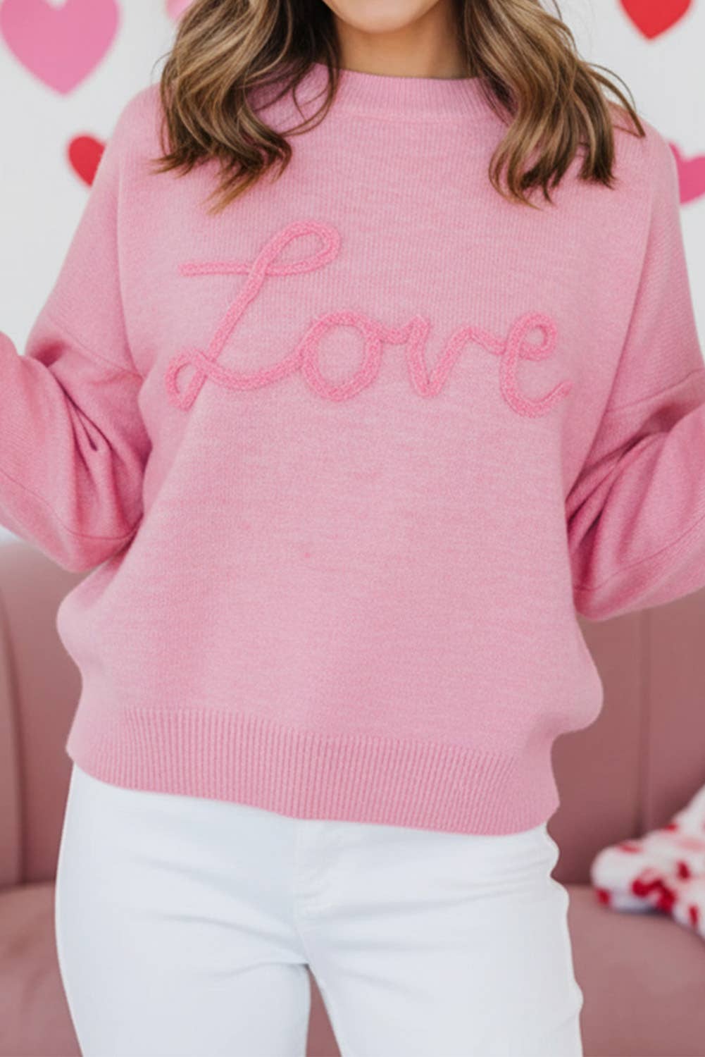 Pink Corded Love Graphic Sweater