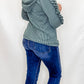 Vintage Olive Ribbed Casual Hoodie with Ruffle Sleeves