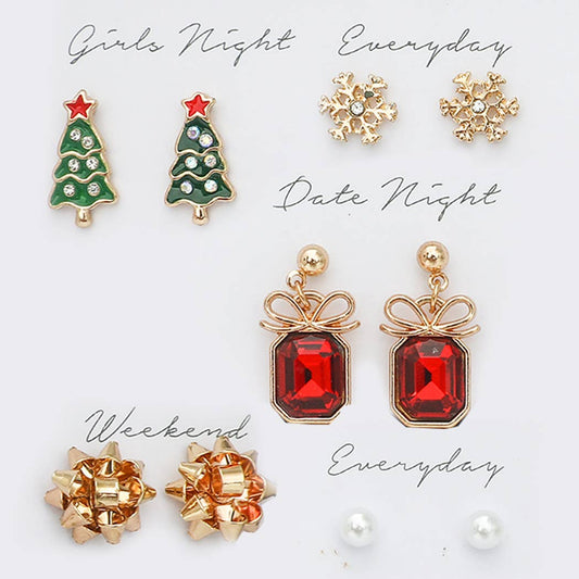 Holiday Themed 5 Pair Stud Earrings Set - ED10525