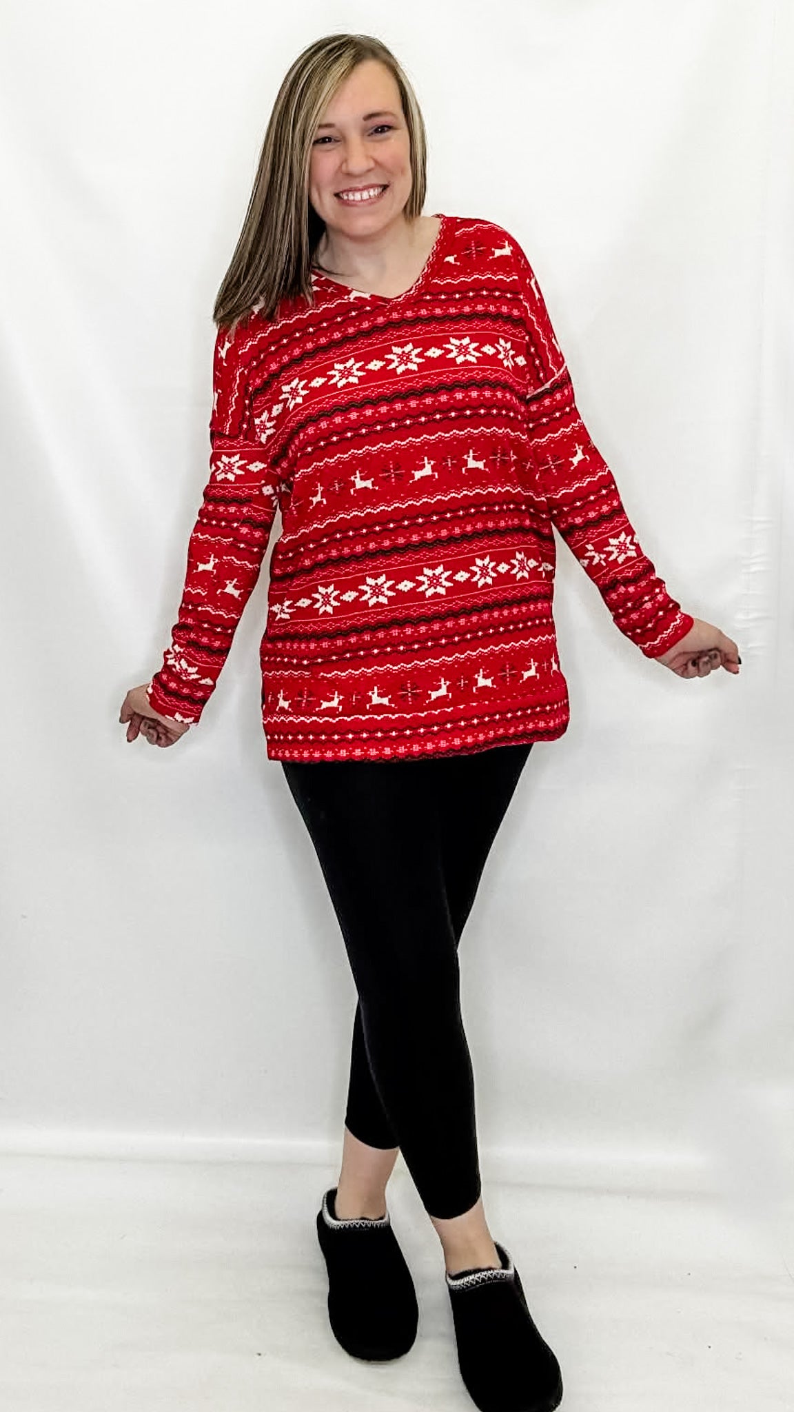 Red Holiday Layering Long Sleeve Top