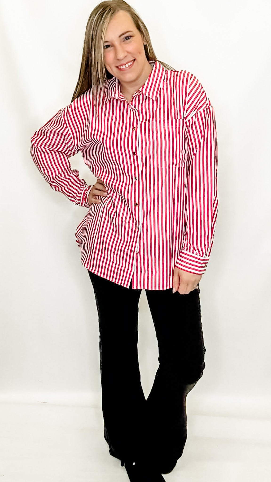Red Vertical Striped Long Sleeve Top