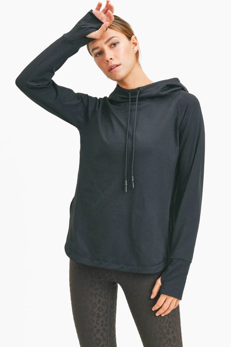 Black Active Hoodie Top with Thumbholes
