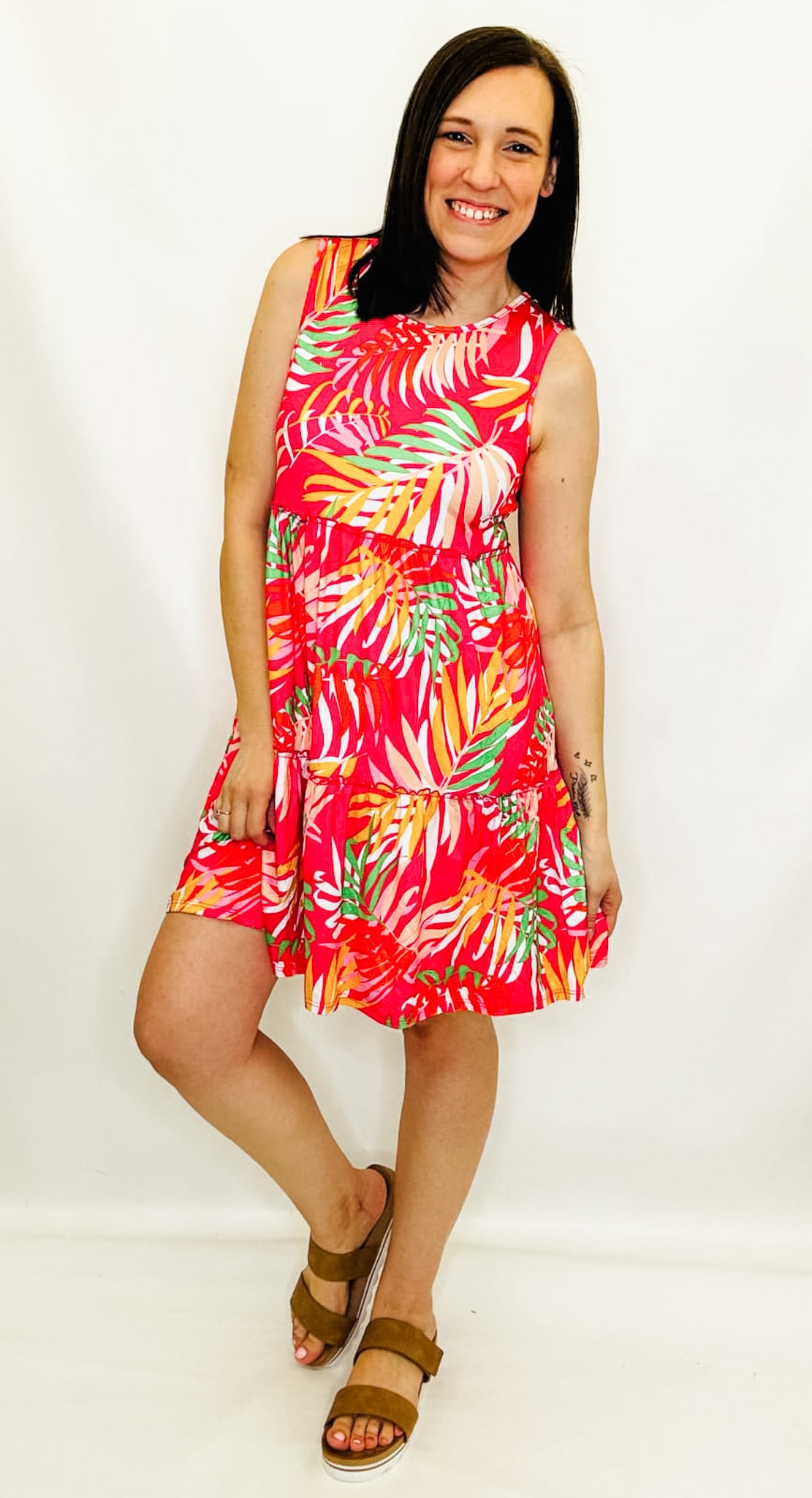 Hot Pink Tropical Knee-Length Dress