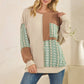 Beige & Sage Color Block Floral Patchwork Top