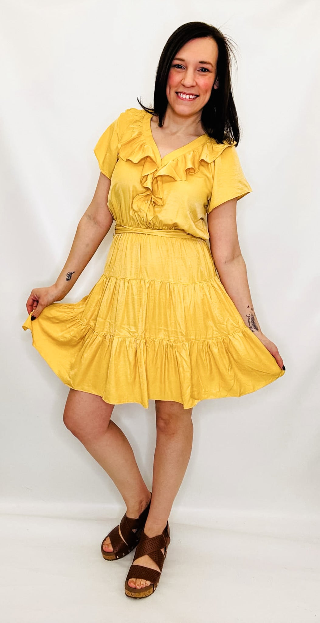 Honey Yellow Ruffle Tiered Dress