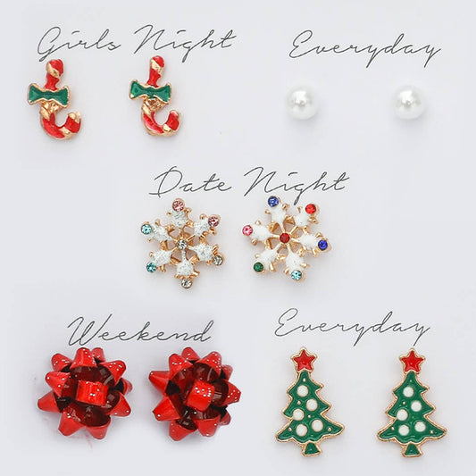 Holiday Themed 5 Pair Stud Earrings Set - ED10519