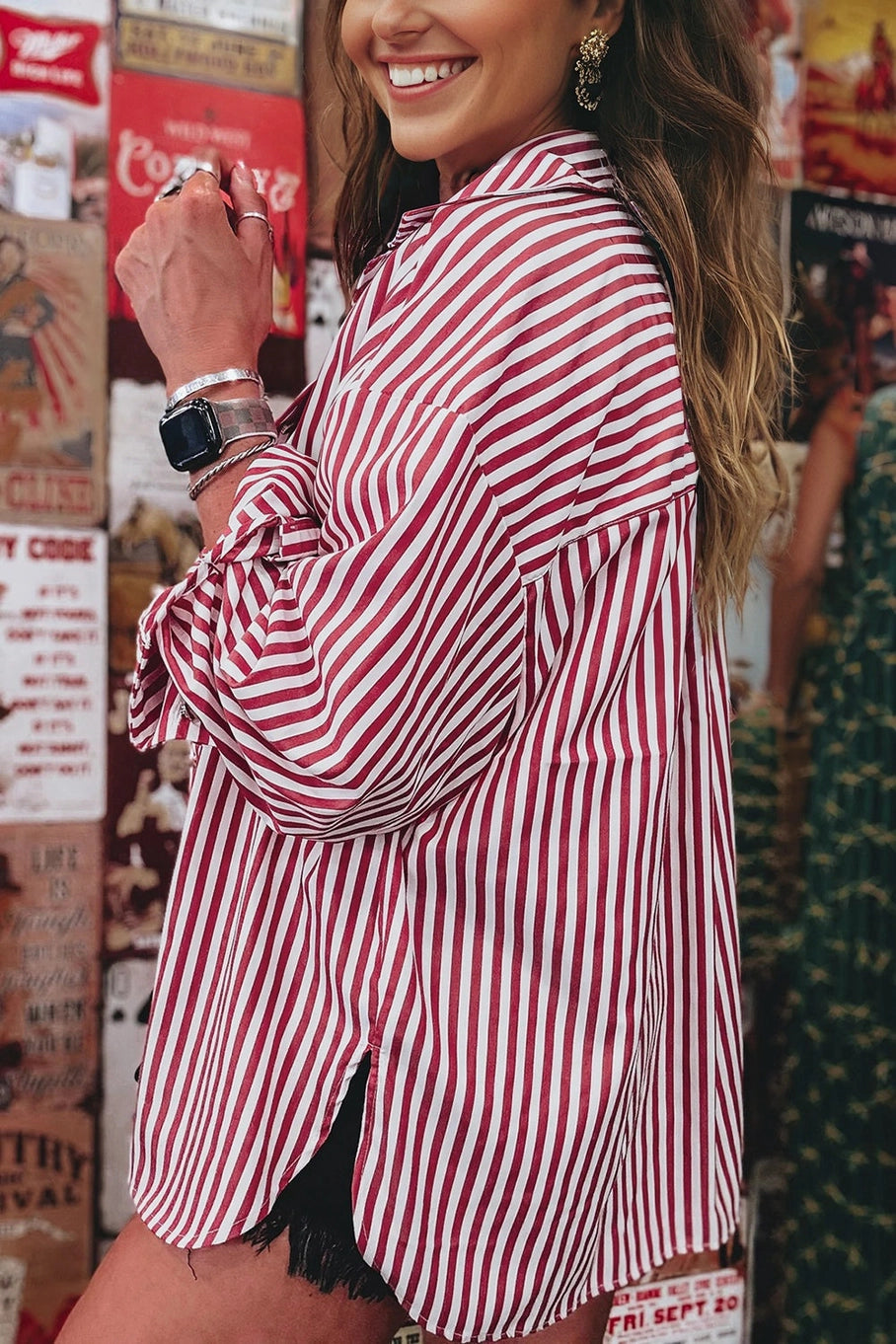 Red Vertical Striped Long Sleeve Top