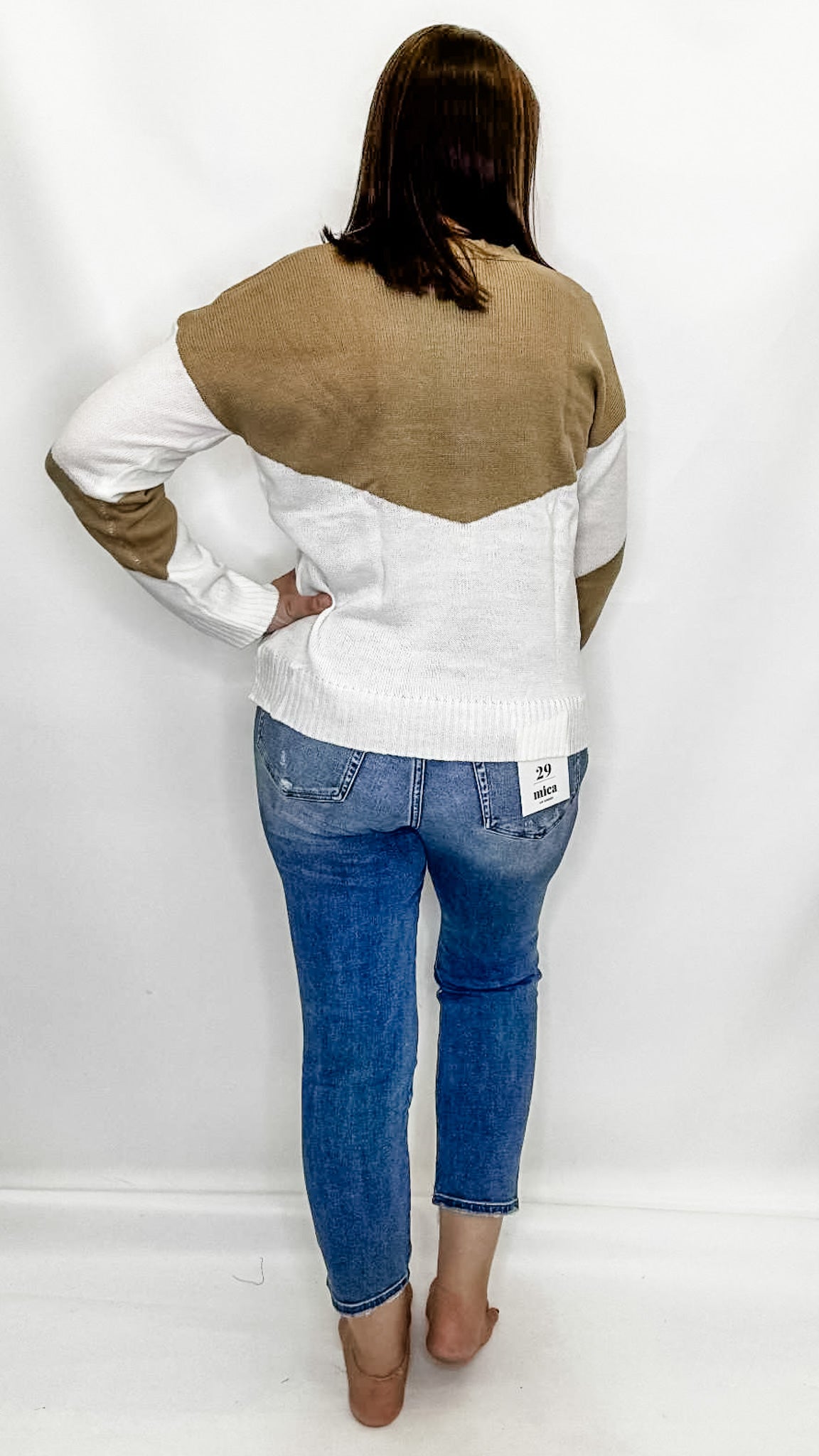 Khaki & Cream V-Neck Sweater