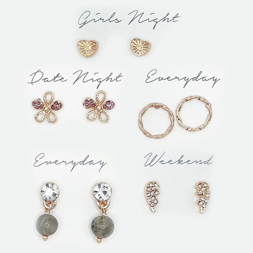 Gray Multipack Stud Earrings Set with Gift Box - ED10156