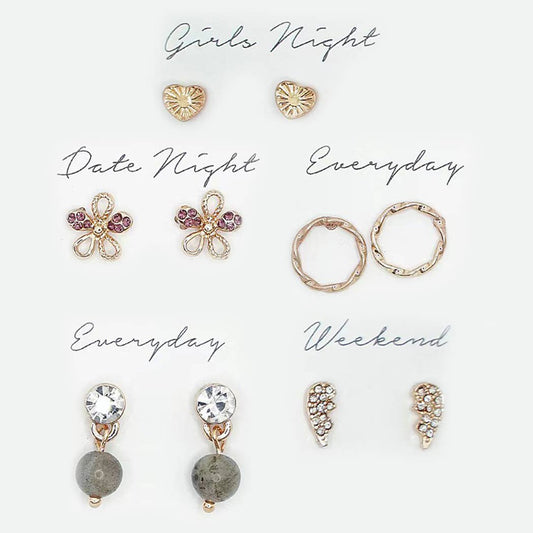 Gray Multipack Stud Earrings Set with Gift Box - ED10156