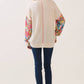 Cream & Bright Floral Contrast Sleeve Pullover Top