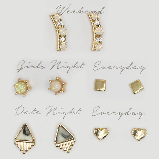 AB Multipack Stud Earrings Set with Gift Box - ED10006. Fashion City