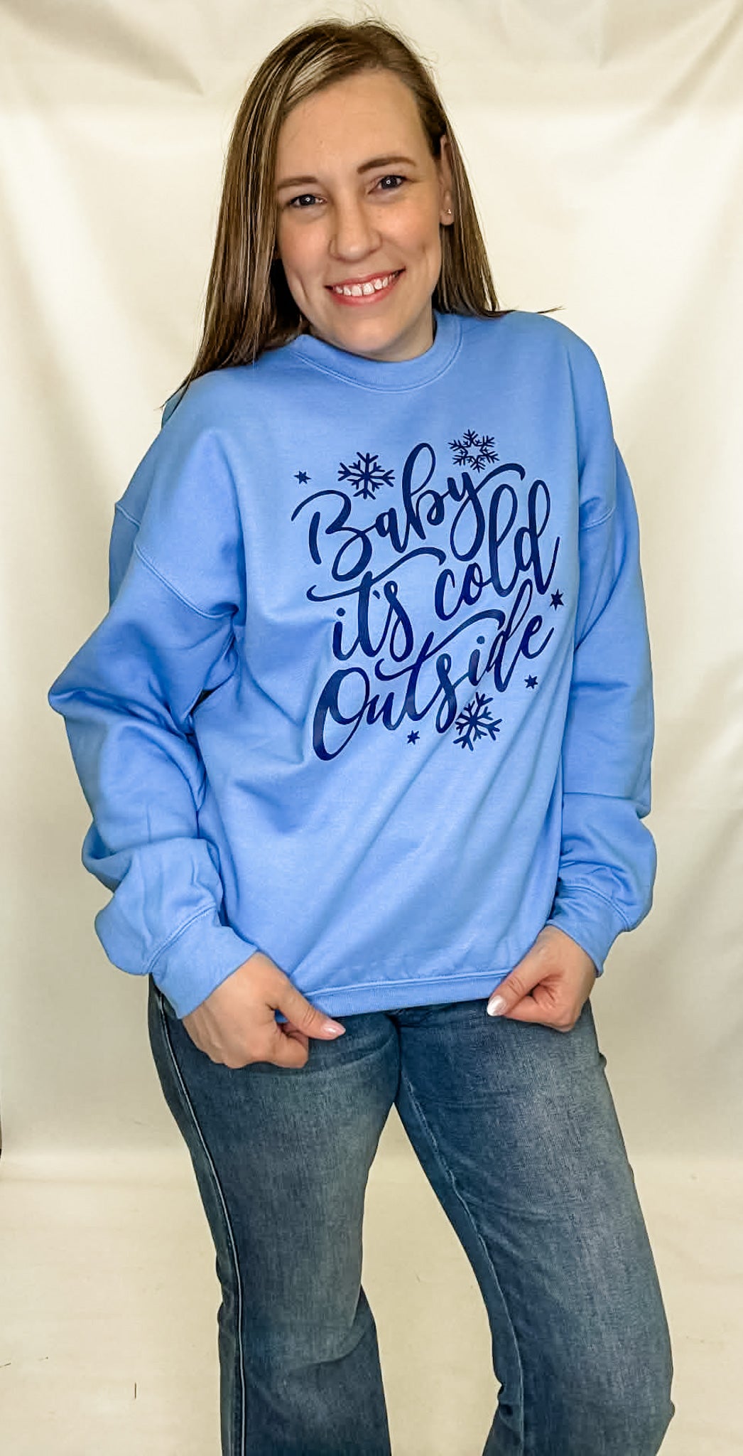 Baby It's Cold Outside Blue Graphic Sweatshirt