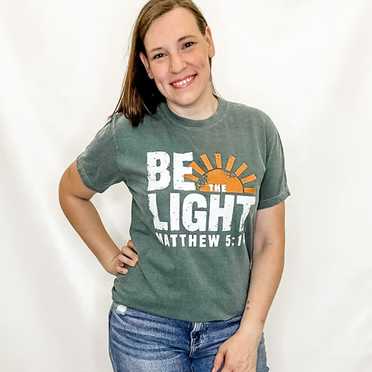 Be the Light Green Graphic Tee in Comfort Colors. Christian tees.