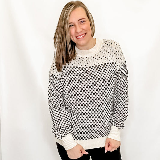 Black & Cream Contrast Dot Pattern Sweater