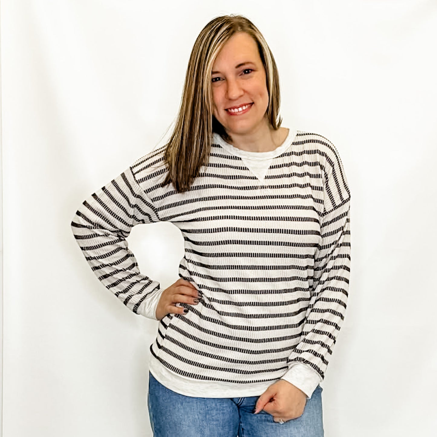 Black & Cream Striped Long Sleeve Top