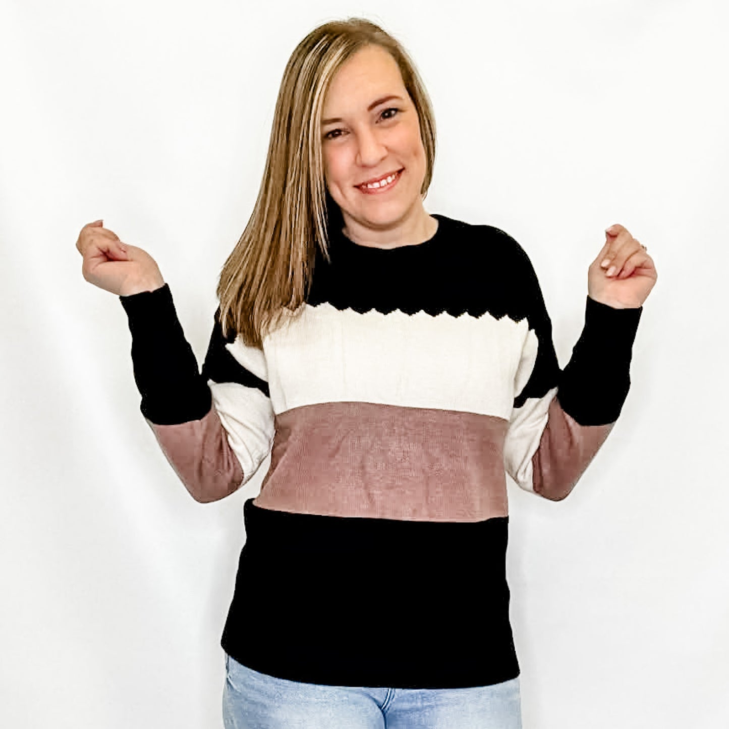 Black, Cream, and Brown Color Block Sweater