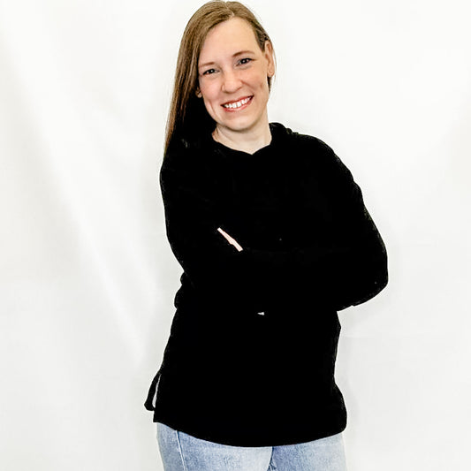 Black Knit Hooded Long Sleeve Top from Heimish