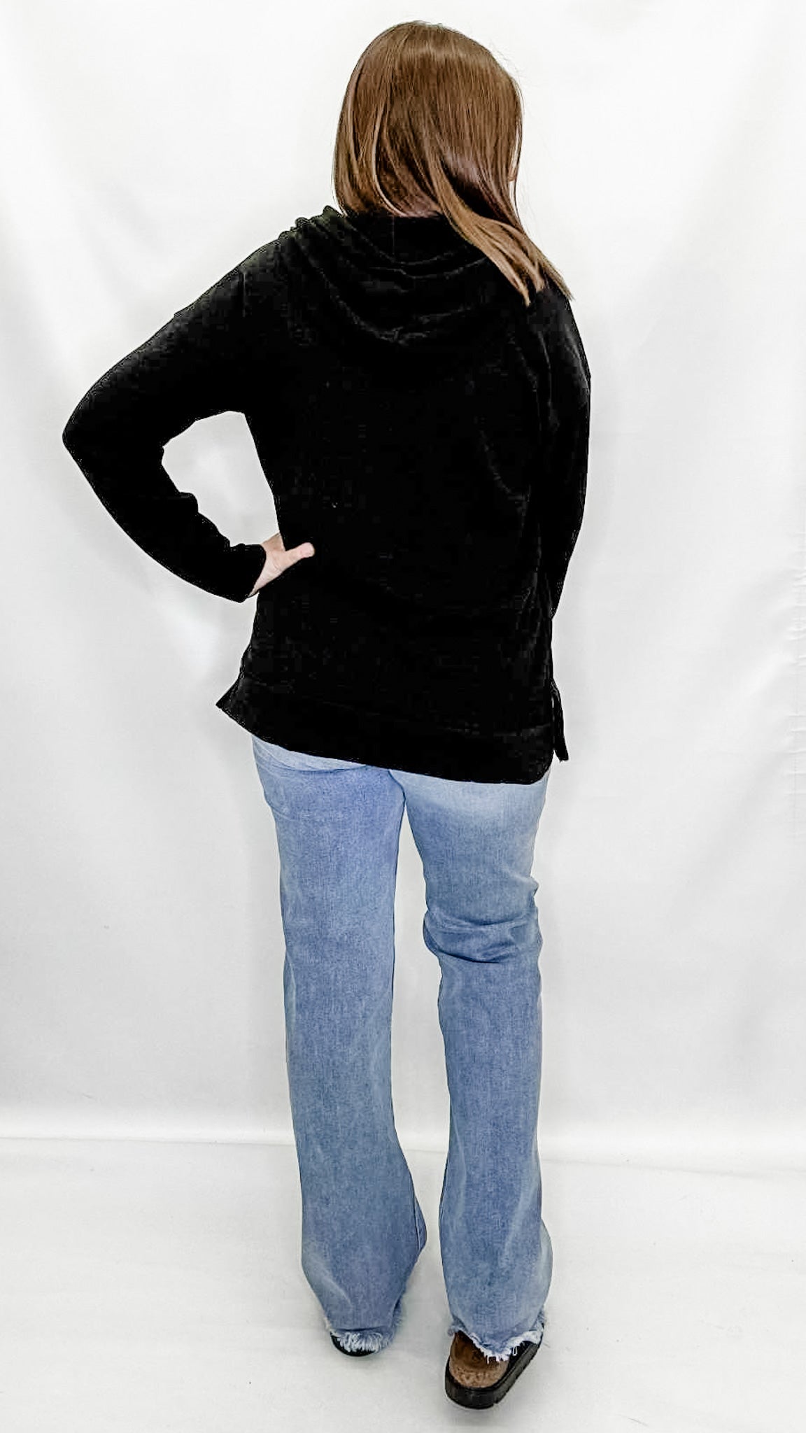Black Knit Hooded Long Sleeve Top from Heimish