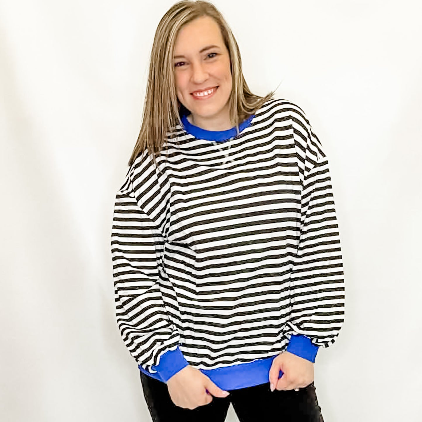 Black, White & Blue Striped Sweatshirt