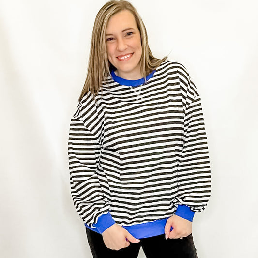 Black, White & Blue Striped Sweatshirt