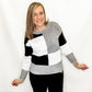 Black, White & Gray Color Block Fitted Sweater