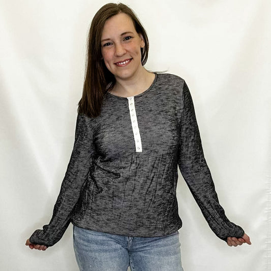 Black & White Henley Top from Heimish in Plus size only