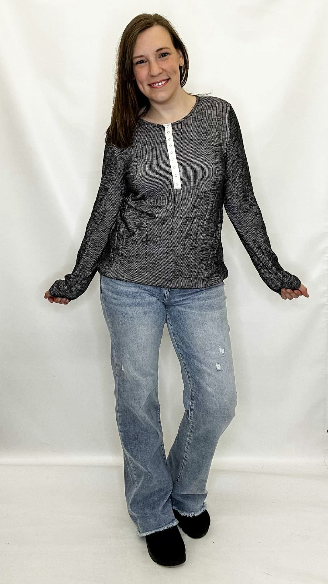 Black & White Henley Top from Heimish in Plus size only